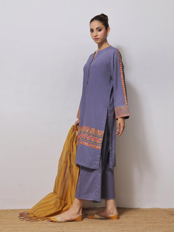 2Pc Embroidered Pret Shirt Dupatta Lawn Blue - OWE2PG-2310019