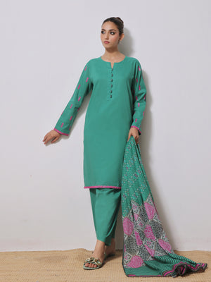 2Pc Embroidered Pret Shirt Dupatta Yarn Dyed Green - OWE2PG-2310020