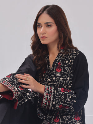2Pc Embroidered Pret Shirt Trouser Cotton Silk Black - OWE2PG-2405035