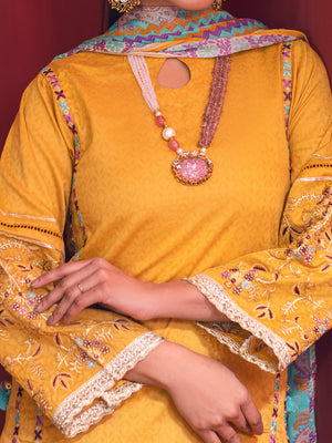 3Pc Embroidered Suit Pret Jacquard Mustard - OWE3P-2211038