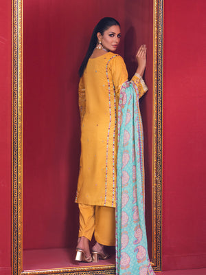3Pc Embroidered Suit Pret Jacquard Mustard - OWE3P-2211038