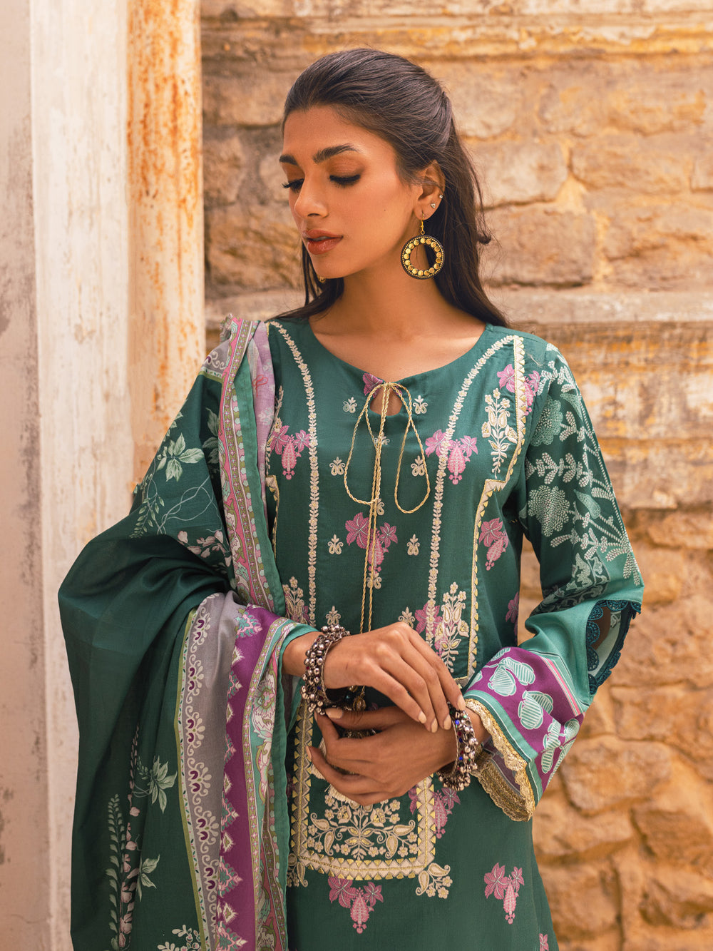 3Pc Embroidered Suit Pret Lawn Green - OWE3P-2302039