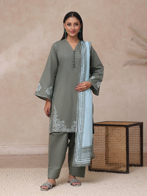 3Pc Embroidered Pret Suit Dyed Cambric Dark Grey - OWE3P-2503003