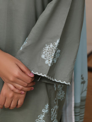 3Pc Embroidered Pret Suit Dyed Cambric Dark Grey - OWE3P-2503003