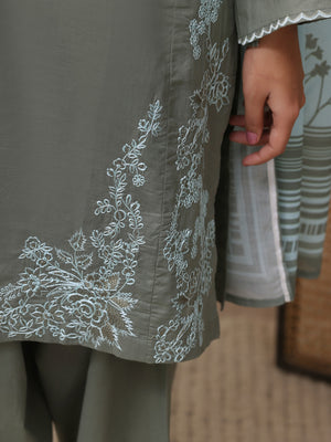 3Pc Embroidered Pret Suit Dyed Cambric Dark Grey - OWE3P-2503003