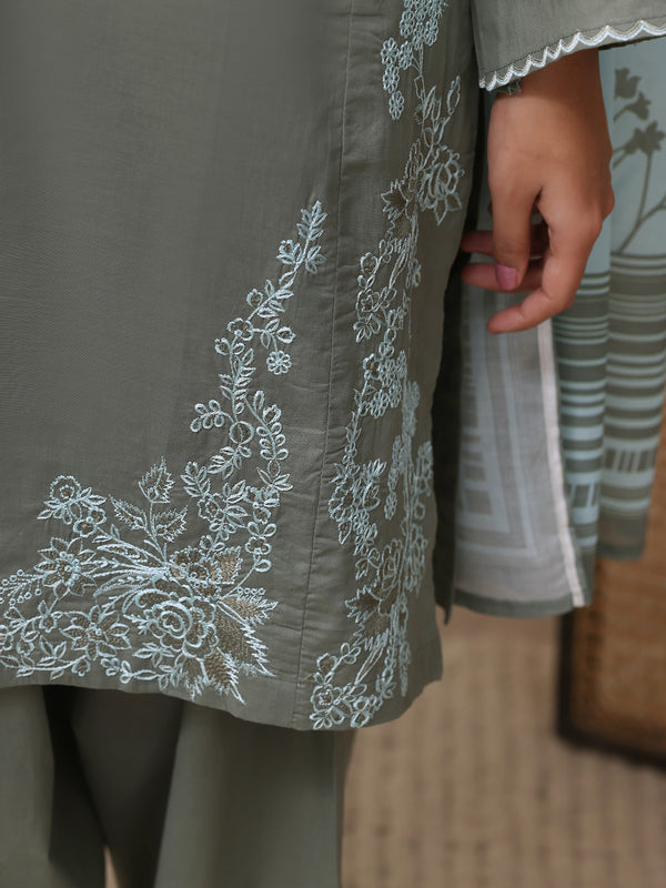 3Pc Embroidered Pret Suit Dyed Cambric Dark Grey - OWE3P-2503003