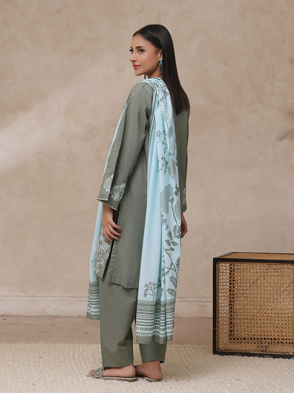 3Pc Embroidered Pret Suit Dyed Cambric Dark Grey - OWE3P-2503003