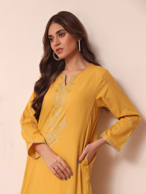 3Pc Embroidered Suit Pret Lawn Mustard - OWE3PG-2306021