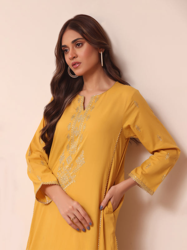 3Pc Embroidered Suit Pret Lawn Mustard - OWE3PG-2306021