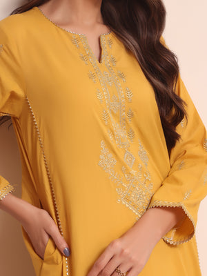 3Pc Embroidered Suit Pret Lawn Mustard - OWE3PG-2306021