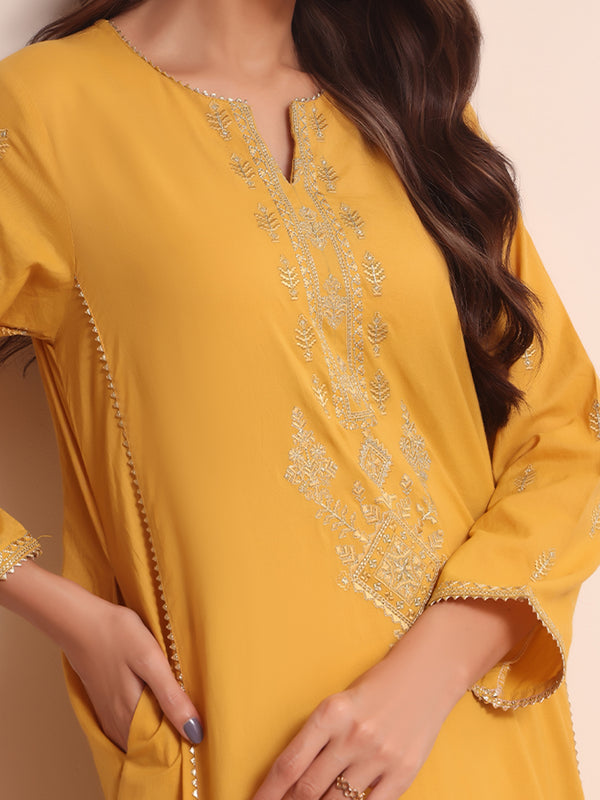 3Pc Embroidered Suit Pret Lawn Mustard - OWE3PG-2306021