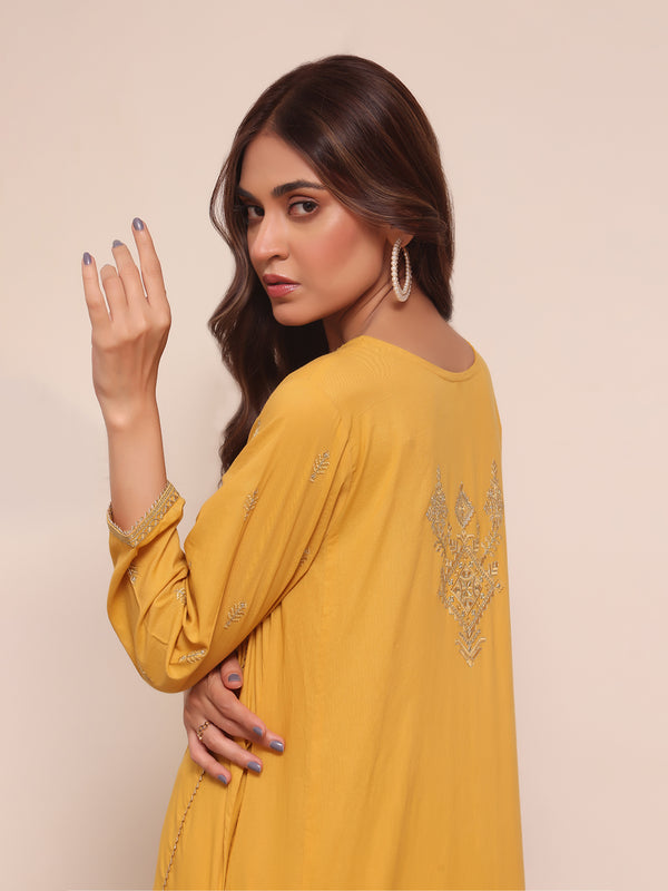 3Pc Embroidered Suit Pret Lawn Mustard - OWE3PG-2306021