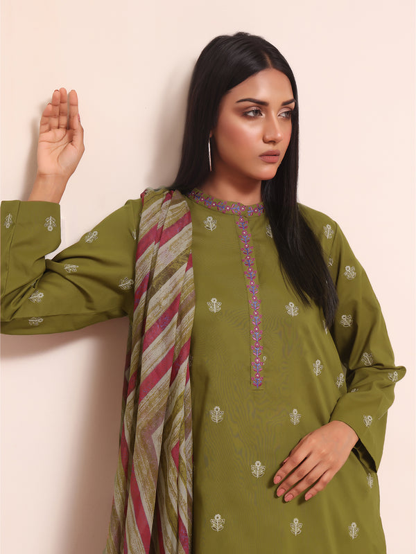 3Pc Embroidered Suit Pret Lawn Mehndi - OWE3PG-2310016