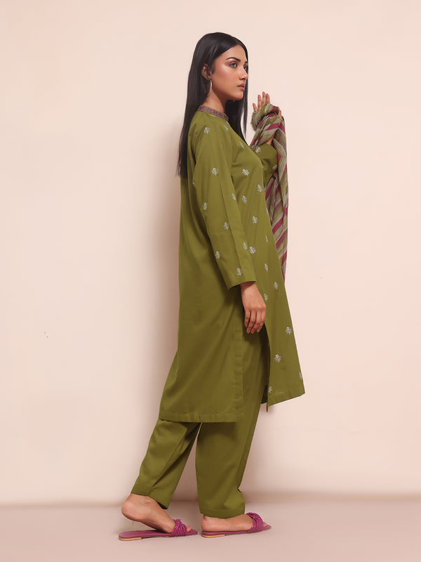 3Pc Embroidered Suit Pret Lawn Mehndi - OWE3PG-2310016