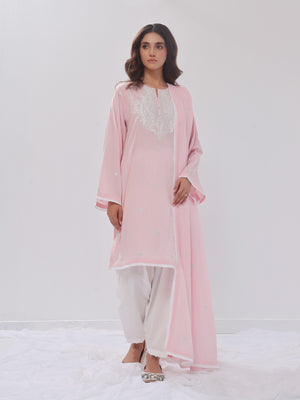 3Pc Embroidered Suit Pret Dobby Baby Pink - OWE3PG-2406007