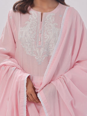 3Pc Embroidered Suit Pret Dobby Baby Pink - OWE3PG-2406007