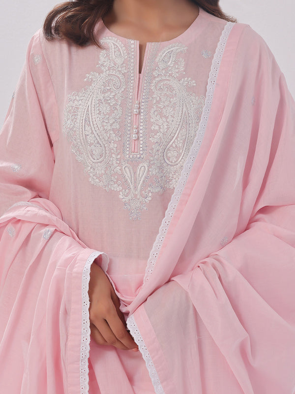 3Pc Embroidered Suit Pret Dobby Baby Pink - OWE3PG-2406007