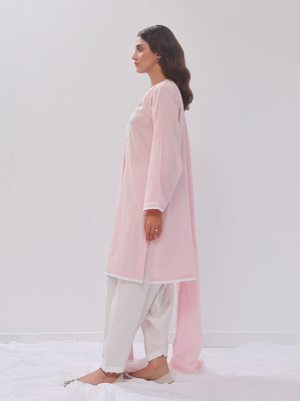 3Pc Embroidered Suit Pret Dobby Baby Pink - OWE3PG-2406007
