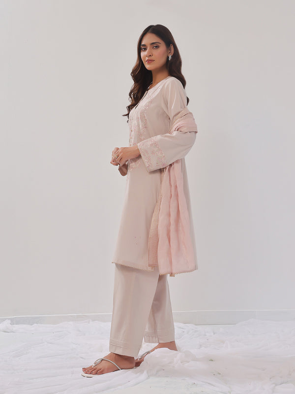 3PCs Embroidered Suit Pret Dyed Cambric Light Grey - OWE3PG-2406008