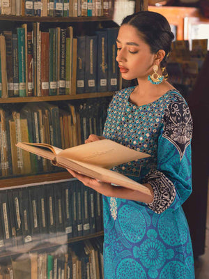 1Pc Embroidered Pret Kurti Lawn Blue - OWEKT-2302024