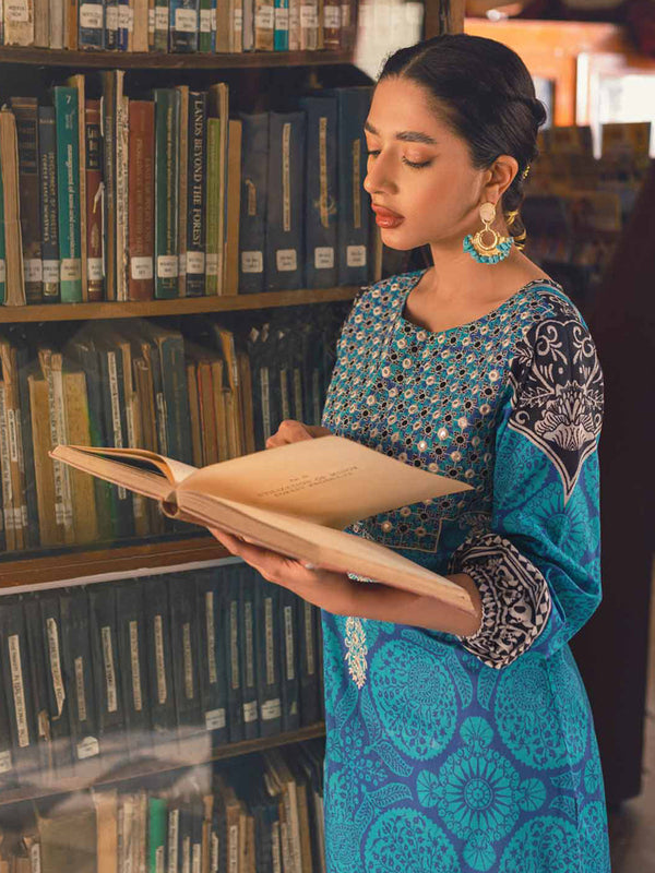 1Pc Embroidered Pret Kurti Lawn Blue - OWEKT-2302024