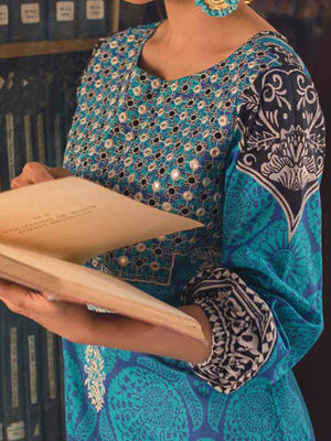 1Pc Embroidered Pret Kurti Lawn Blue - OWEKT-2302024