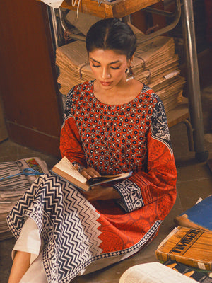 1Pc Embroidered Pret Kurti Lawn Rust - OWEKT-2302025