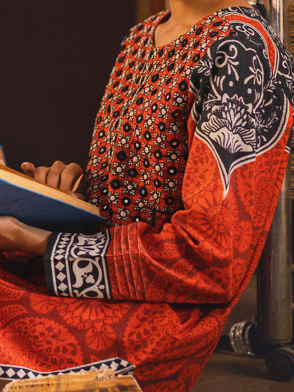 1Pc Embroidered Pret Kurti Lawn Rust - OWEKT-2302025