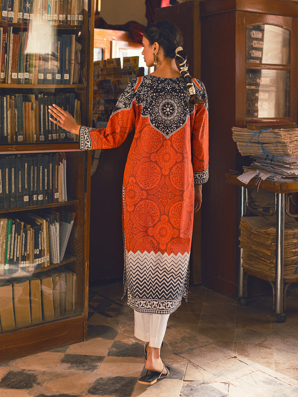 1Pc Embroidered Pret Kurti Lawn Rust - OWEKT-2302025