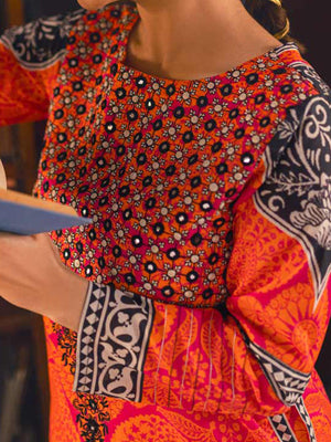 1Pc Embroidered Pret Kurti Lawn Pink & Orange - OWEKT-2302026