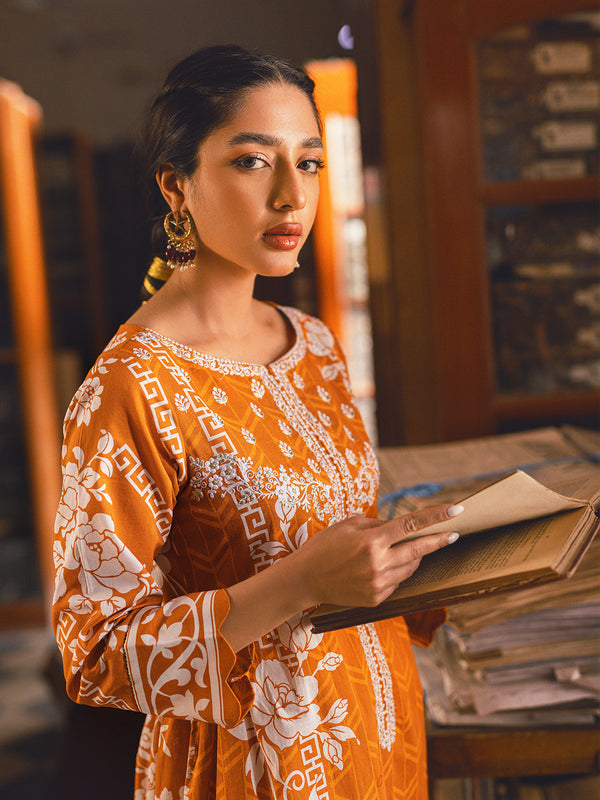 1Pc Embroidered Pret Kurti Lawn Brown - OWEKT-2302028