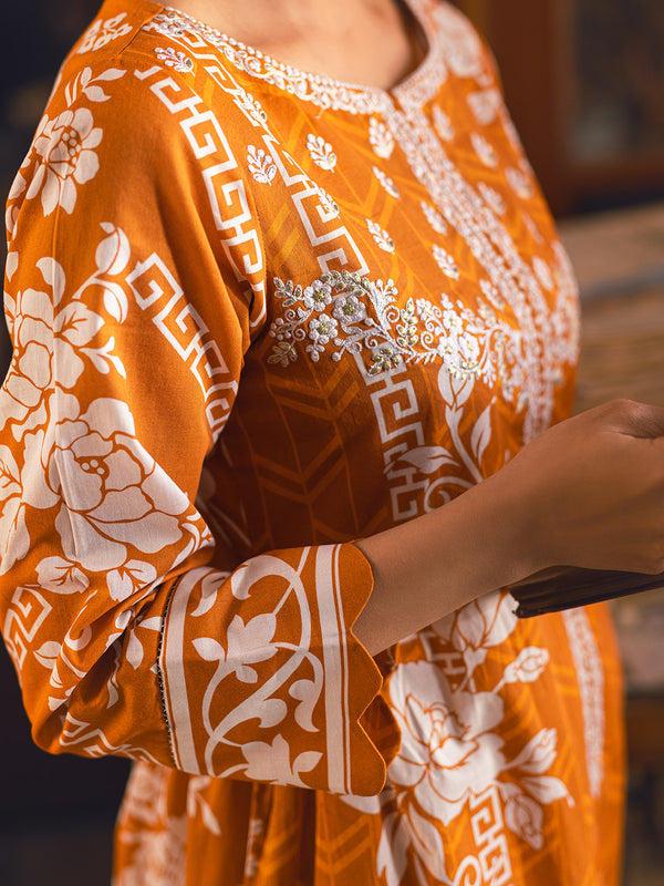 1Pc Embroidered Pret Kurti Lawn Brown - OWEKT-2302028