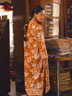 1Pc Embroidered Pret Kurti Lawn Brown - OWEKT-2302028