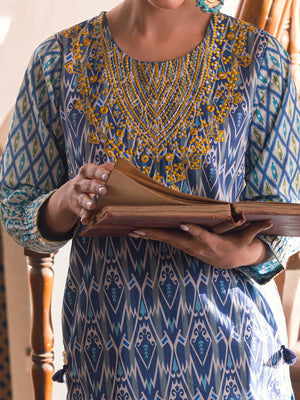 1Pc Embroidered Pret Kurti Lawn Blue - OWEKT-2302030