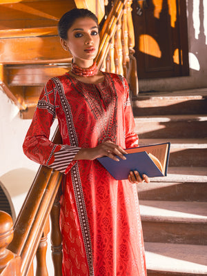 1Pc Embroidered Pret Kurti Lawn Red - OWEKT-2302040