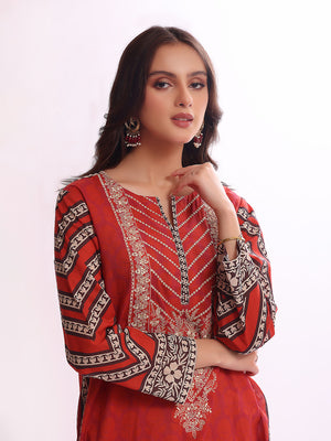 1Pc Embroidered Pret Kurti Lawn Rust - OWEKT-2304034