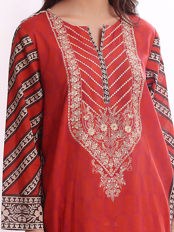 1Pc Embroidered Pret Kurti Lawn Rust - OWEKT-2304034