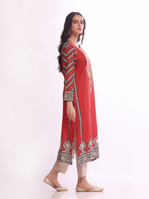 1Pc Embroidered Pret Kurti Lawn Rust - OWEKT-2304034