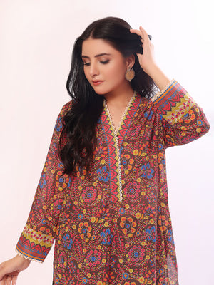 1Pc Embroidered Pret Kurti Lawn Brown - OWEKT-2304038