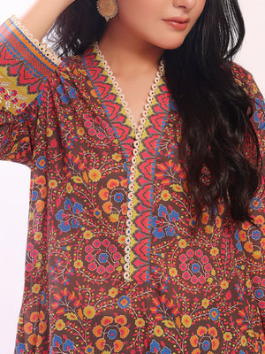 1Pc Embroidered Pret Kurti Lawn Brown - OWEKT-2304038