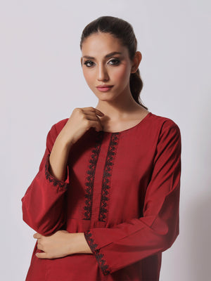 1Pc Embroidered Pret Kurti Yarn Dyed Red - OWEKTG-2306015-1