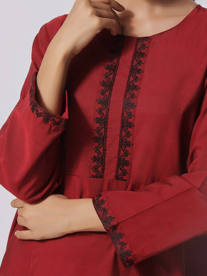 1Pc Embroidered Pret Kurti Yarn Dyed Red - OWEKTG-2306015-1