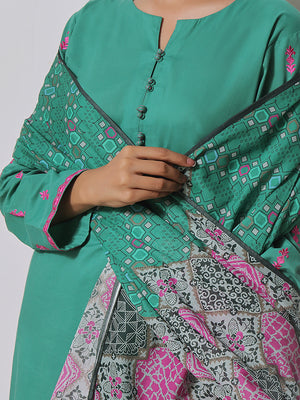 1Pc Embroidered Pret Kurti Yarn Dyed Green - OWEKTG-2310020