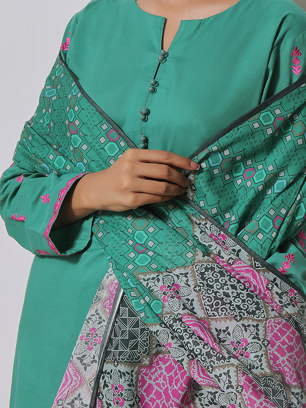 1Pc Embroidered Pret Kurti Yarn Dyed Green - OWEKTG-2310020