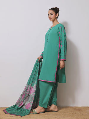 1Pc Embroidered Pret Kurti Yarn Dyed Green - OWEKTG-2310020