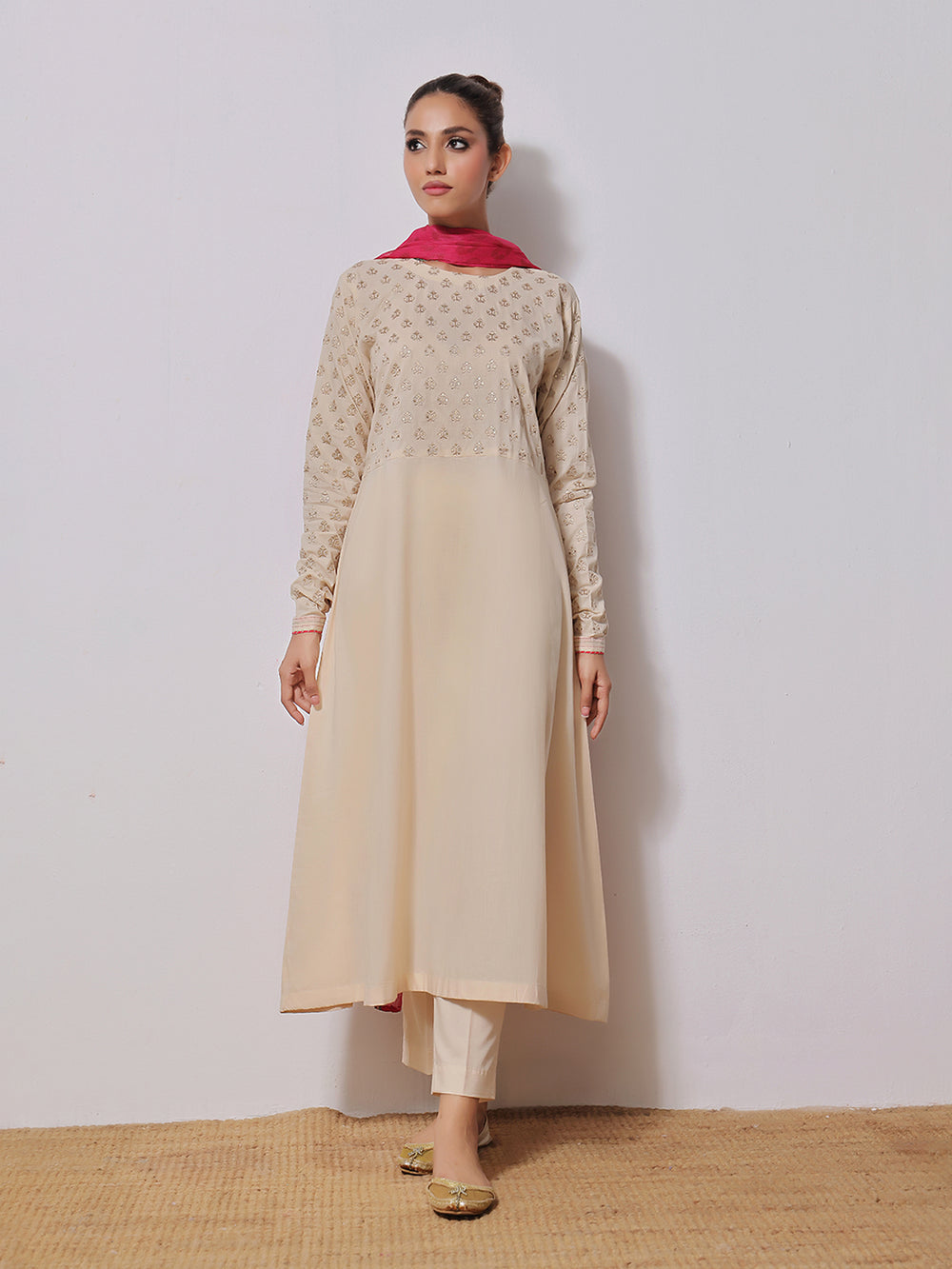 1Pc Embroidered Pret Kurti Lawn Off White - OWEKTG-2310022