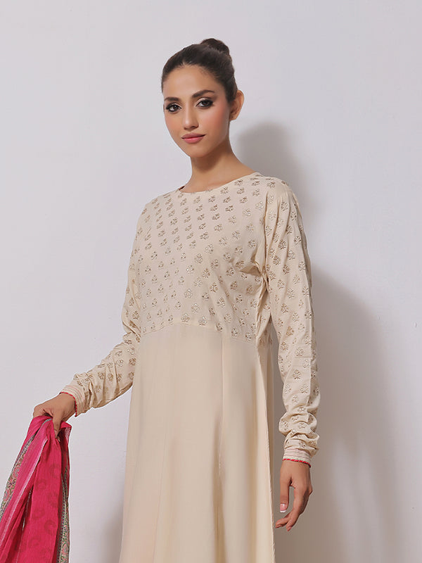 1Pc Embroidered Pret Kurti Lawn Off White - OWEKTG-2310022