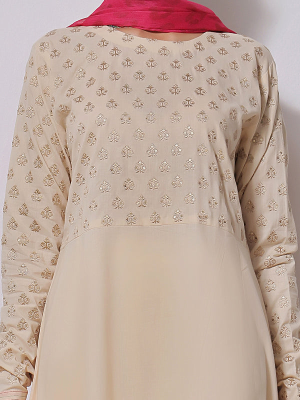 1Pc Embroidered Pret Kurti Lawn Off White - OWEKTG-2310022