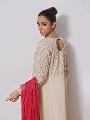 1Pc Embroidered Pret Kurti Lawn Off White - OWEKTG-2310022