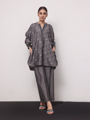 1Pc Embroidered Pret Kurti Yarn Dyed Grey - OWETPG-2306009